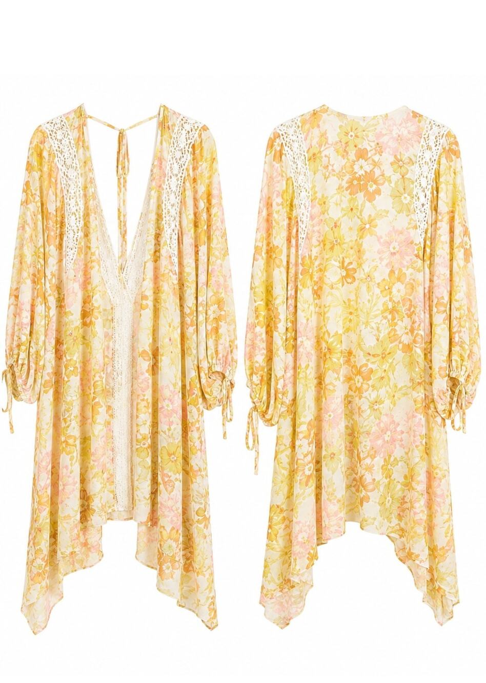 Free People Lost in Love Kimono Floral Lace Duster Tie Front Oversized M/L